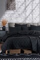 Set cuvertura de pat dubla 3 piese, Solid - Black, Eponj Home, 65% bumbac/35% poliester