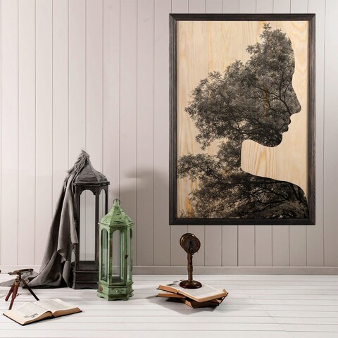 Tablou decorativ, Woman Forest XL, Lemn, Lemn, Multicolor Bystag