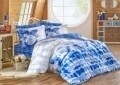 Lenjerie de pat dubla, 6 piese, 240x260 cm, 100% bumbac satinat, Hobby, Nadia Night, alb/albastru