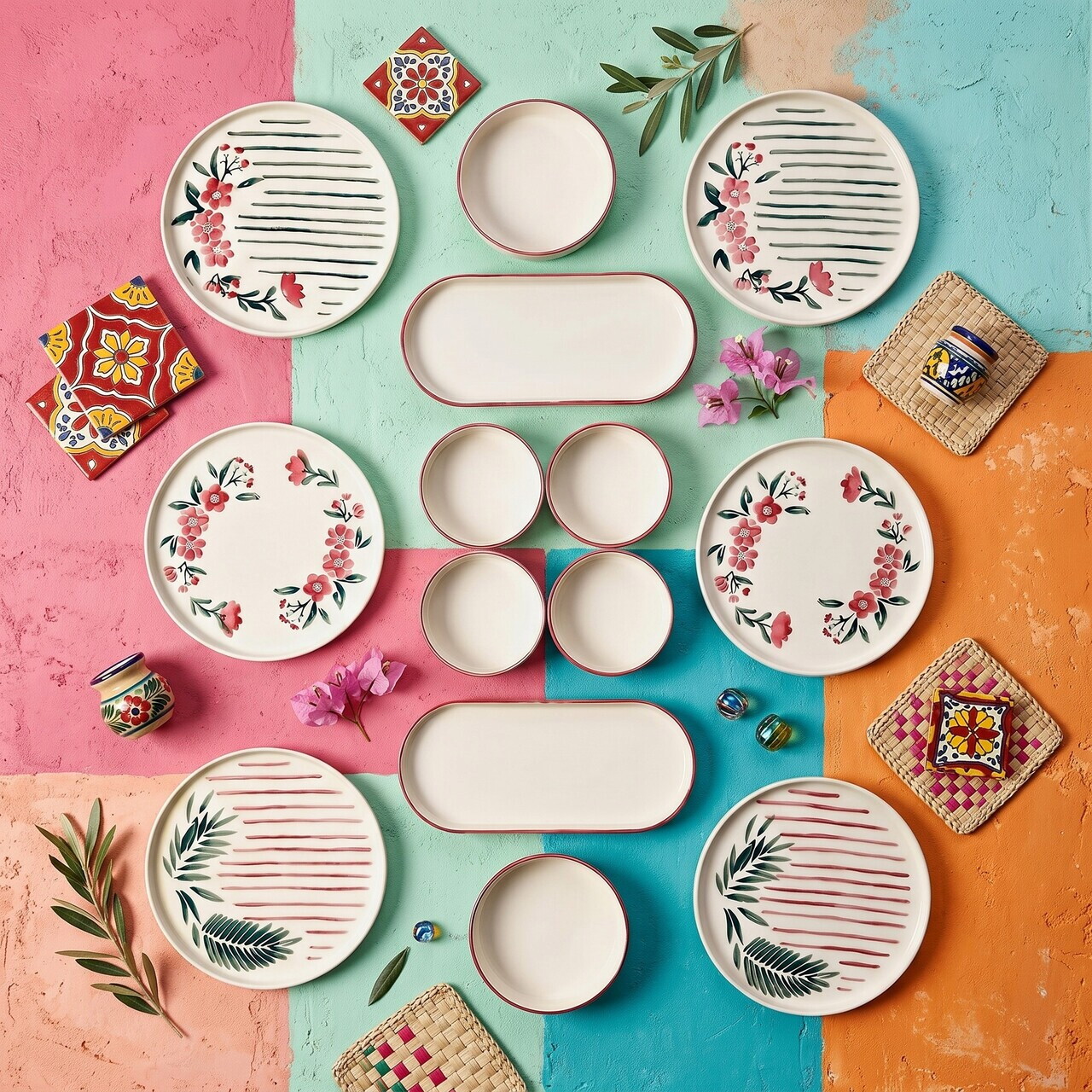 Set de mic dejun, Hermia, 666HAC2184, Ceramica, Platou: 25 x 11 x 3,5 cm (2 bucăți), Multicolor