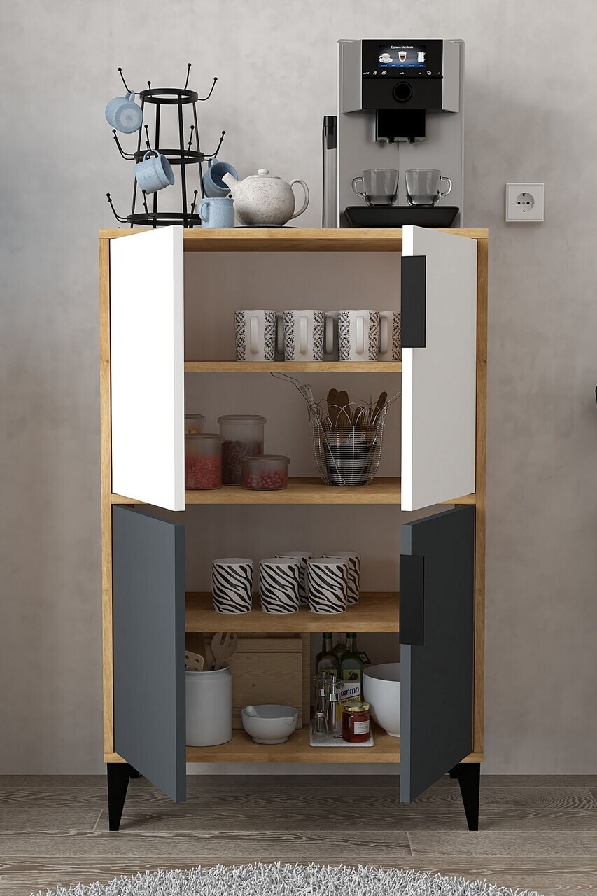 Dulap multifunctional, Hanah Home, Ada 1404, 72x114x36.5 cm, PAL, Stejar Safir / Alb / Antracit — imaginea 2