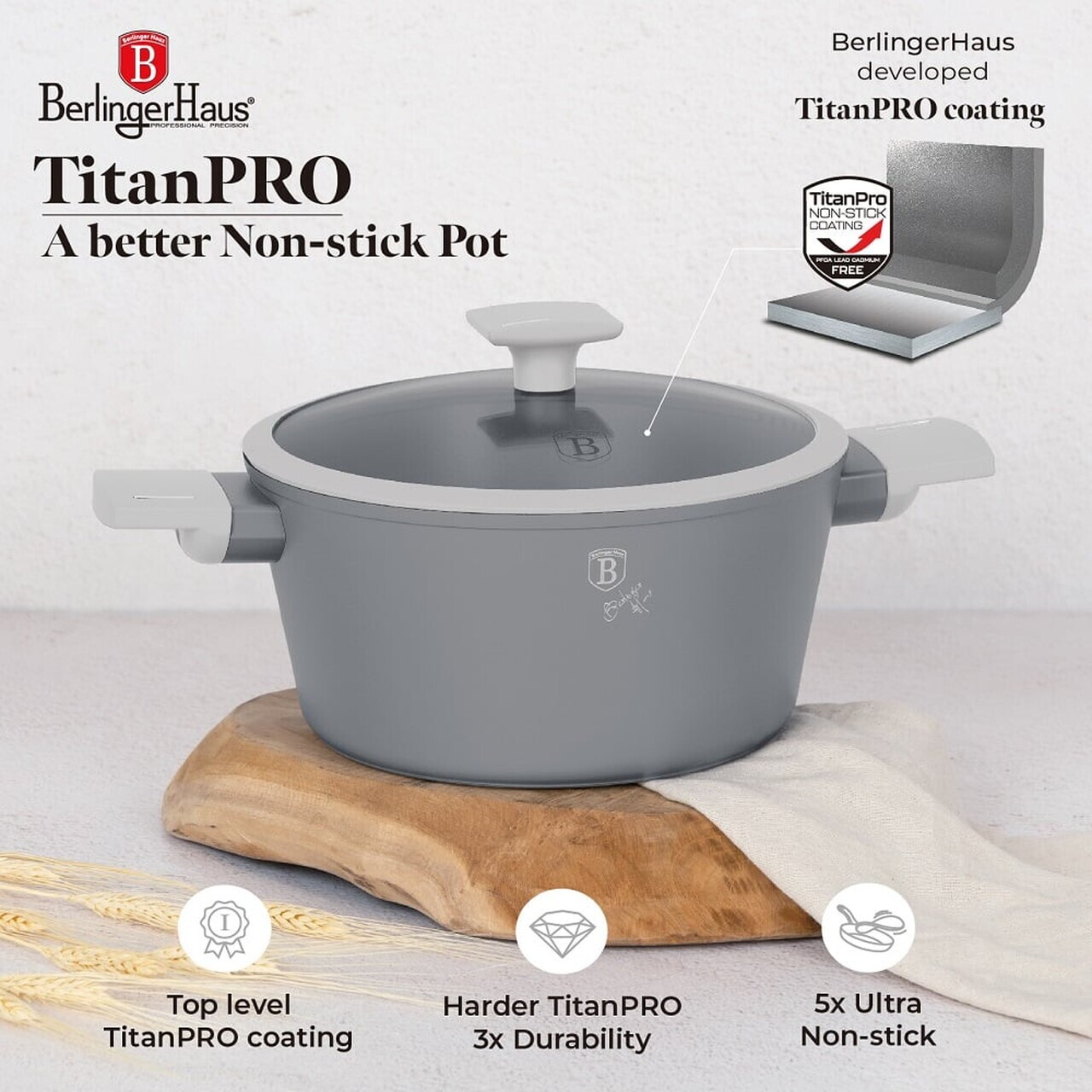 Set pentru gatit Berlinger Haus, Aspen, 15 piese, aluminiu forjat, gri mat - imagine 11