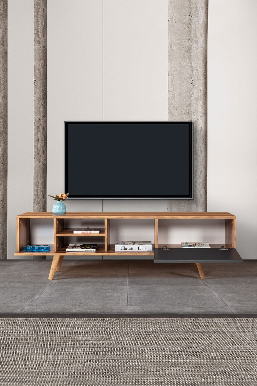 Comoda TV, Hanah Home, Ela 3631, 160x47x35 cm, PAL, Nuc / Antracit — imaginea 2