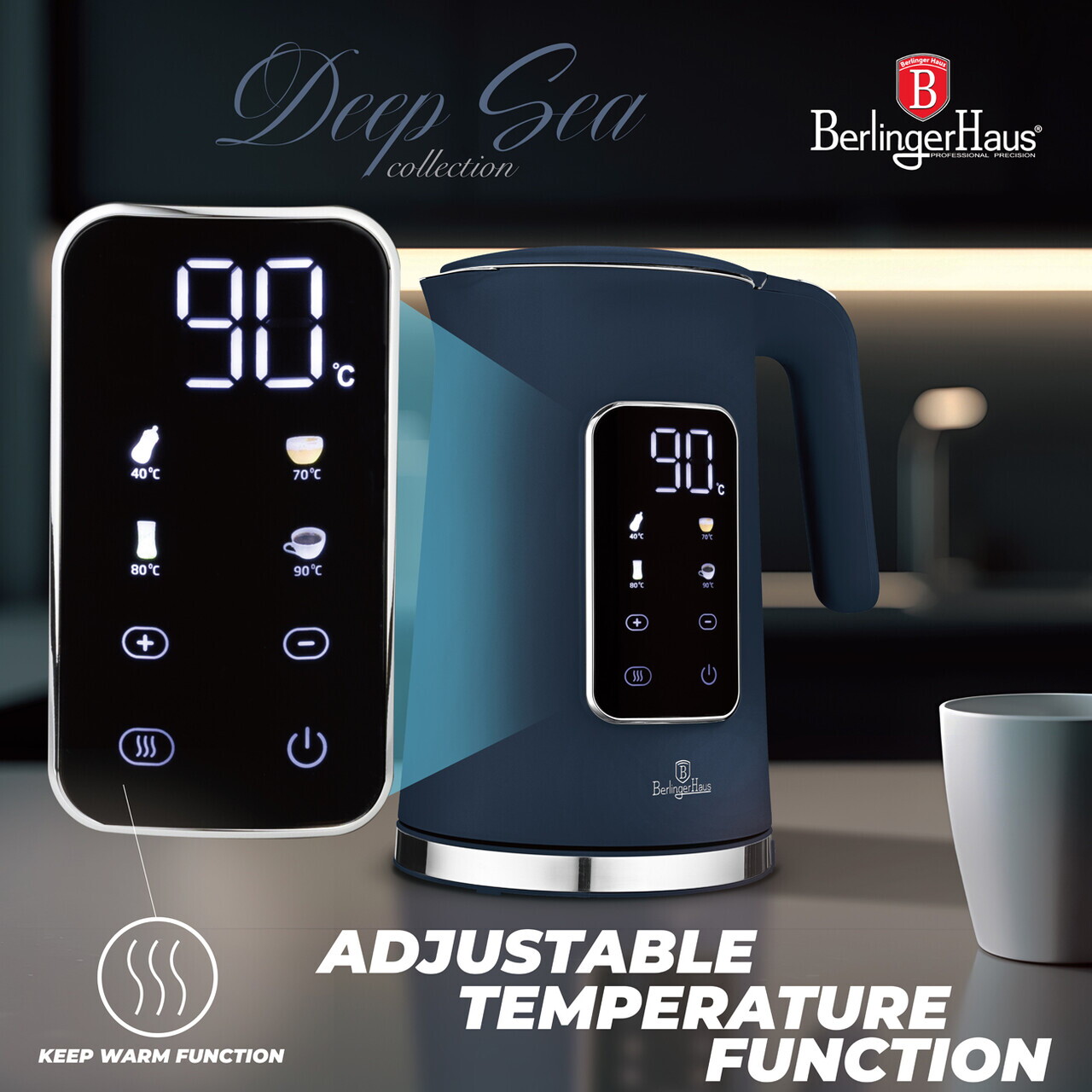 Ceainic electric digital Berlinger Haus, Deep Sea, 1.7 L, plastic/inox, albastru mat - imagine 7