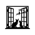 Decoratiune de perete, Cat In The Window, Metal, 100 x 92 cm, Negru