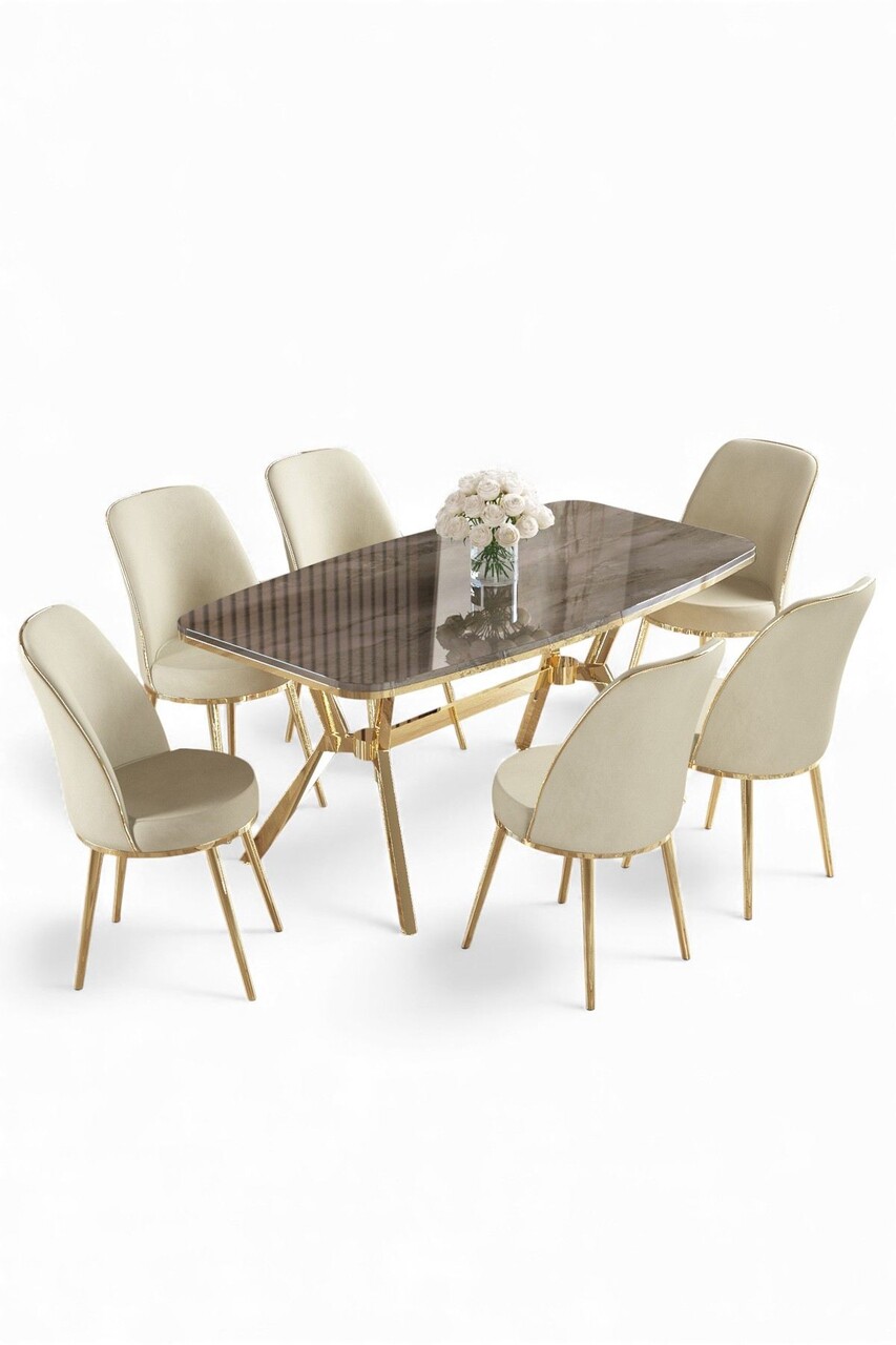 Set masă și scaune (7 piese), Hanah Home, Lena, Antracit / Auriu / Crem - view 2