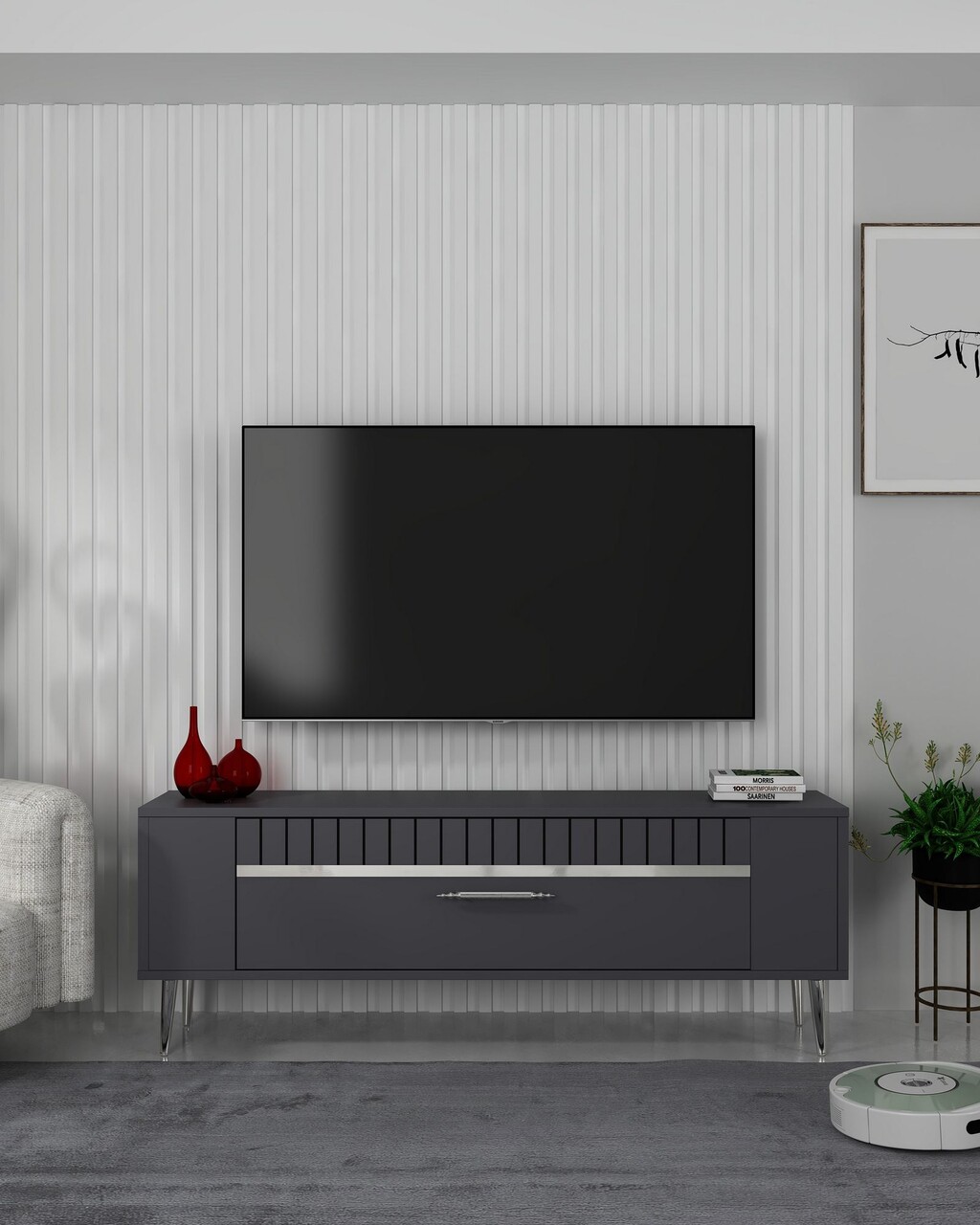 Comoda TV, Olivia, Retrolp1, Antracit / Argintiu