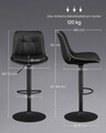 Set 2 scaune de bar rotative, Vasagle, 44x48x90-112 cm, otel cromat/piele ecologica, negru