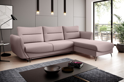 Coltar extensibil dreapta 3 locuri ELTAP, RT-101GO, Silva, 276x201x100 cm, lemn/poliester, roz deschis