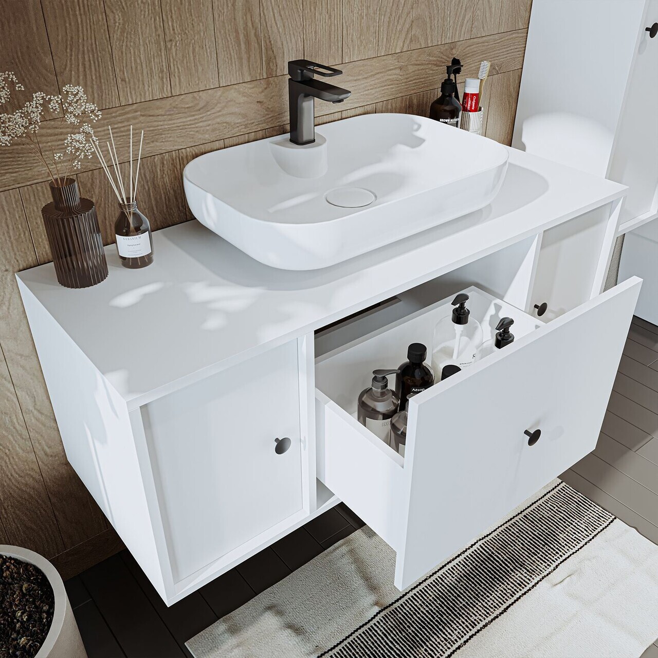 Set Dulap de Baie cu Chiuvetă și Oglindă (3 Piese), Hanah Home, 2571, MDF, Alb — imaginea 5