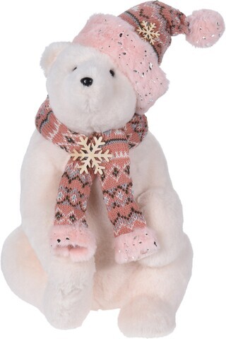 Decoratiune Polar Bear, 21x22x35 cm, sintetic, roz/alb Excellent Houseware
