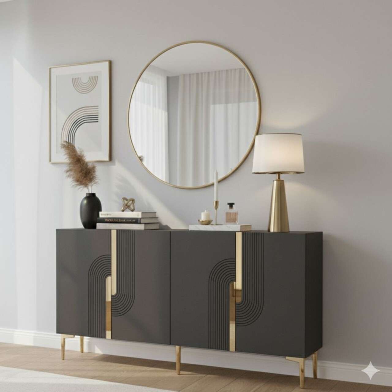Consola, Hanah Home, Meyra 150, 150x75x32 cm, PAL , Antracit / Aur - view 2