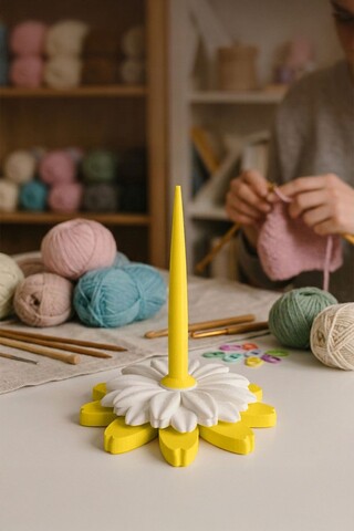 Suport lumanare, Papatya, 12x12x17 cm, Galben/Alb