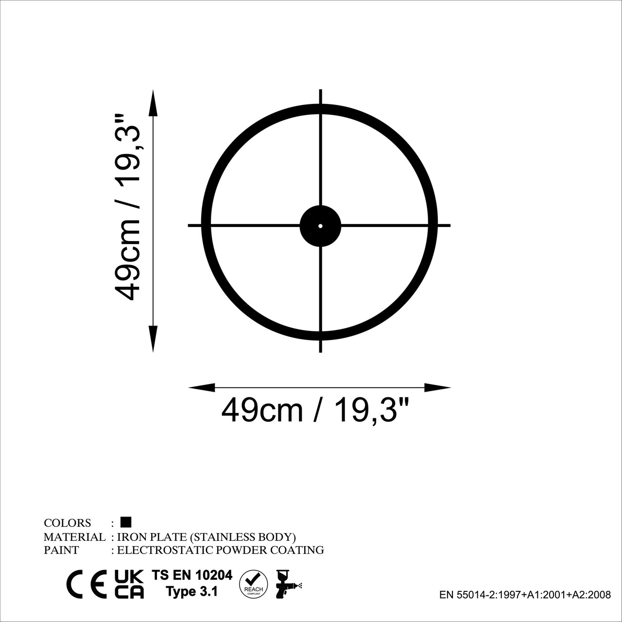 Ceas de perete, Simple, Dimensiune: 49 x 49 cm, Negru - view 6