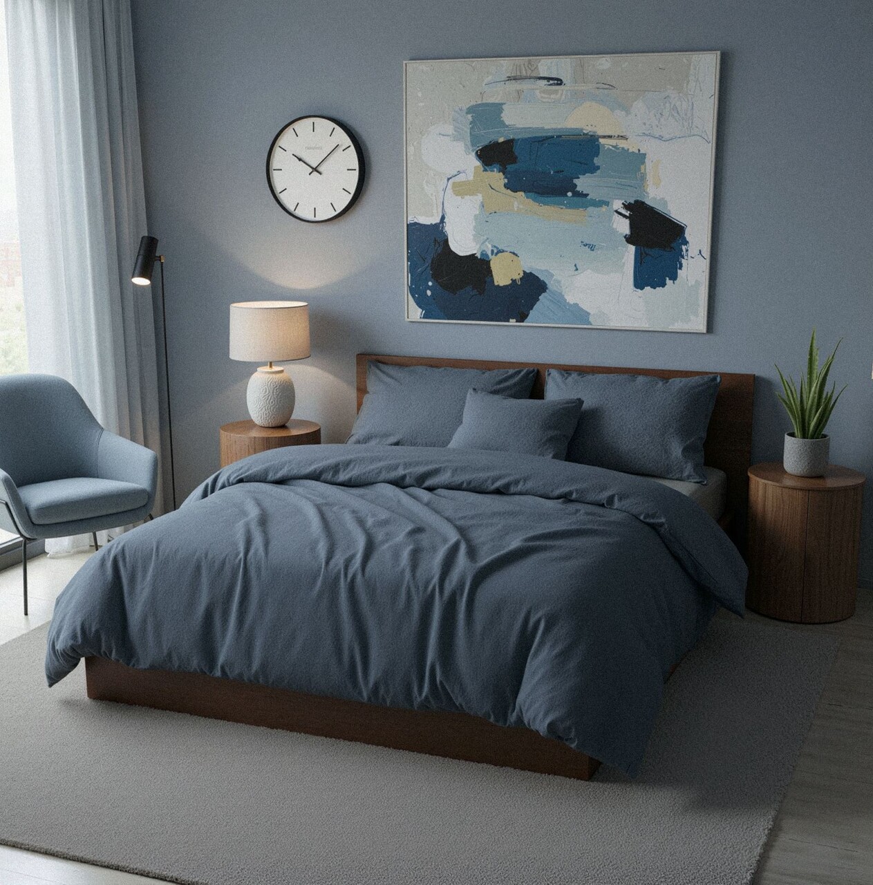 Lenjerie de pat pentru o persoana (FR) L'essentiel Maison Nitsa Kombin Albastru inchis