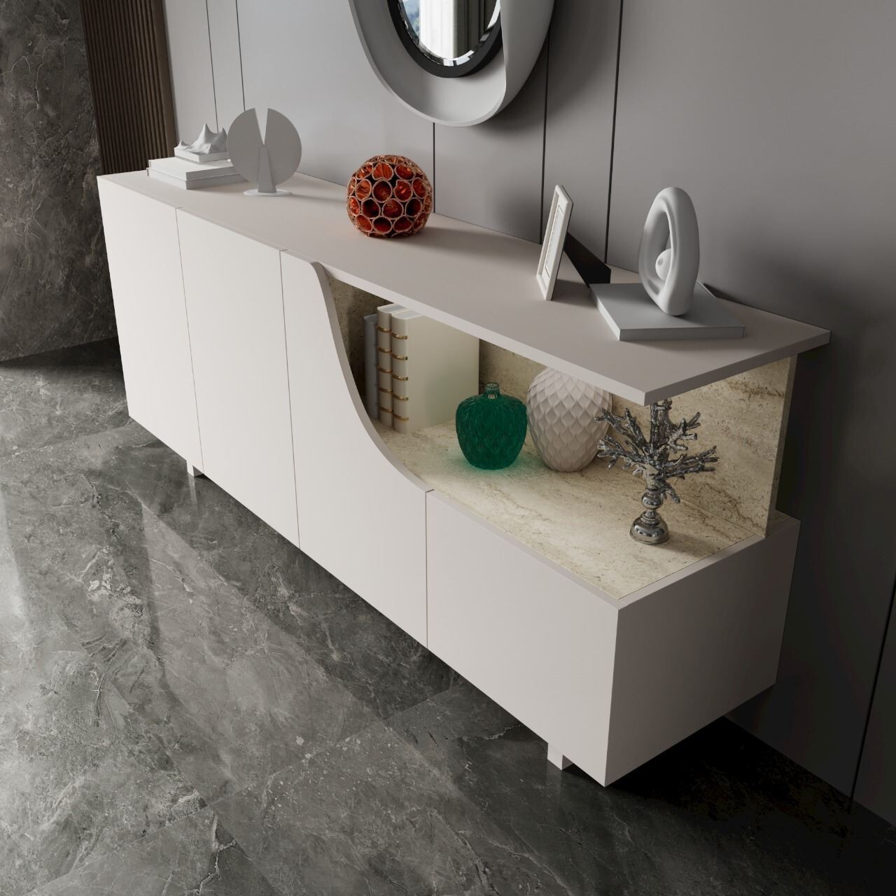 Consola, Hanah Home, Line, 180x80.6x40 cm, Bej - view 3