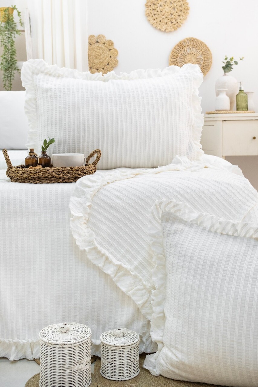 Set cuvertura pique dubla, Martha - Cream, Şaheser, Bumbac - 1 | YEO