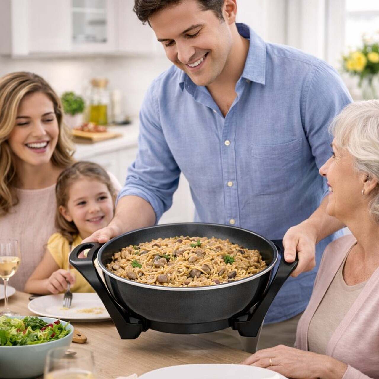 Tigaie electrica Wok, Beper, 1500W, 33 cm, ceramica, negru - view 5