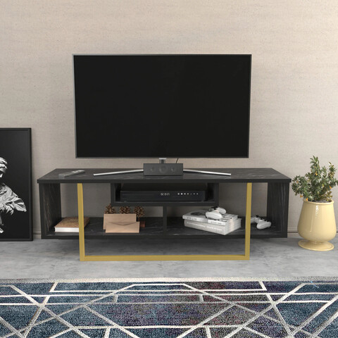 Comoda tv, retricy, asal 120, 120x35.2x40.2 cm, pal, negru / auriu