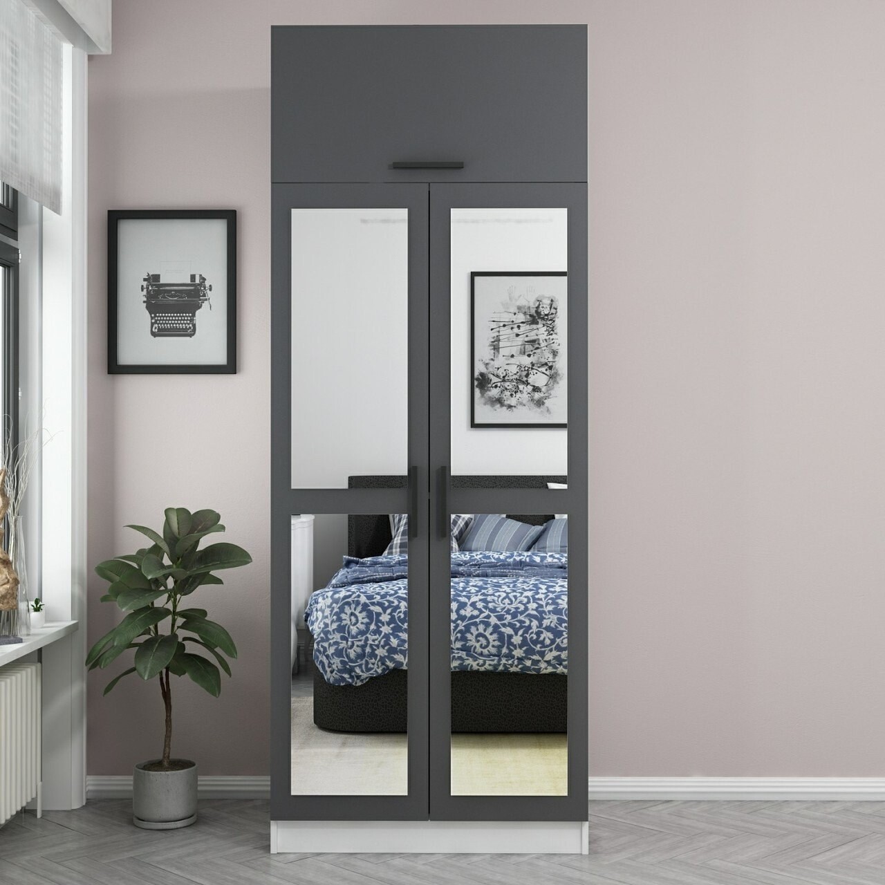 Dulap pentru haine, Minerva, Kale Anthracite, 90x255x52 cm, PAL, Antracit - 2 | YEO