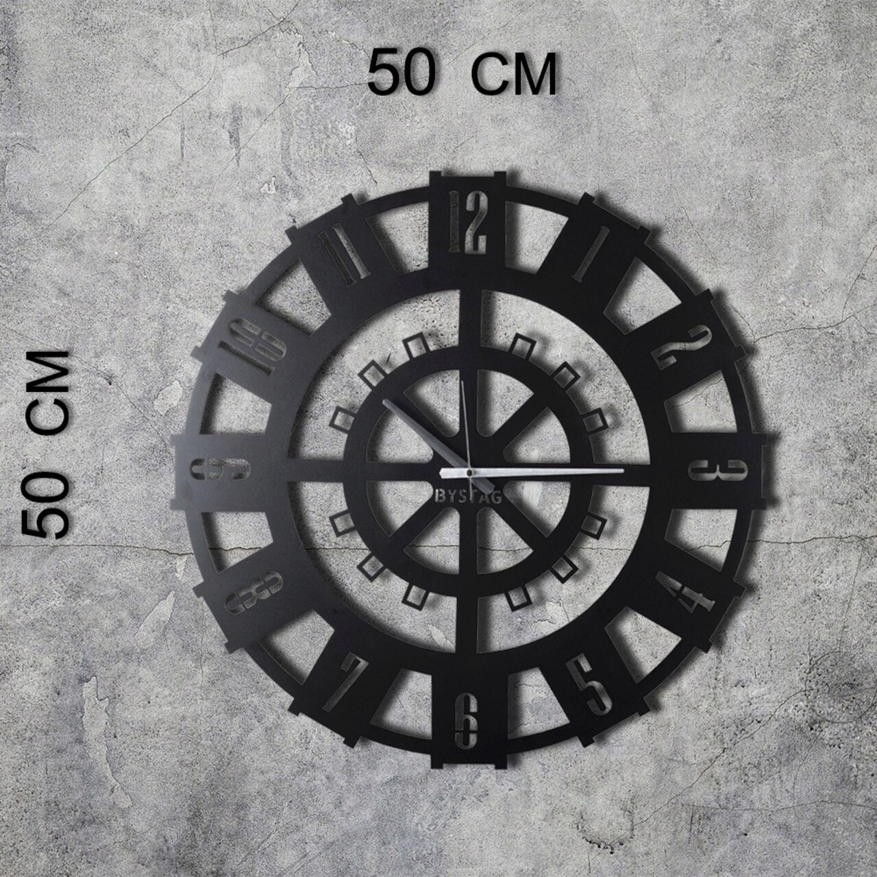 Ceas de perete, Stone, Metal, Dimensiune: 50 x 50 cm, Negru - 2 | YEO