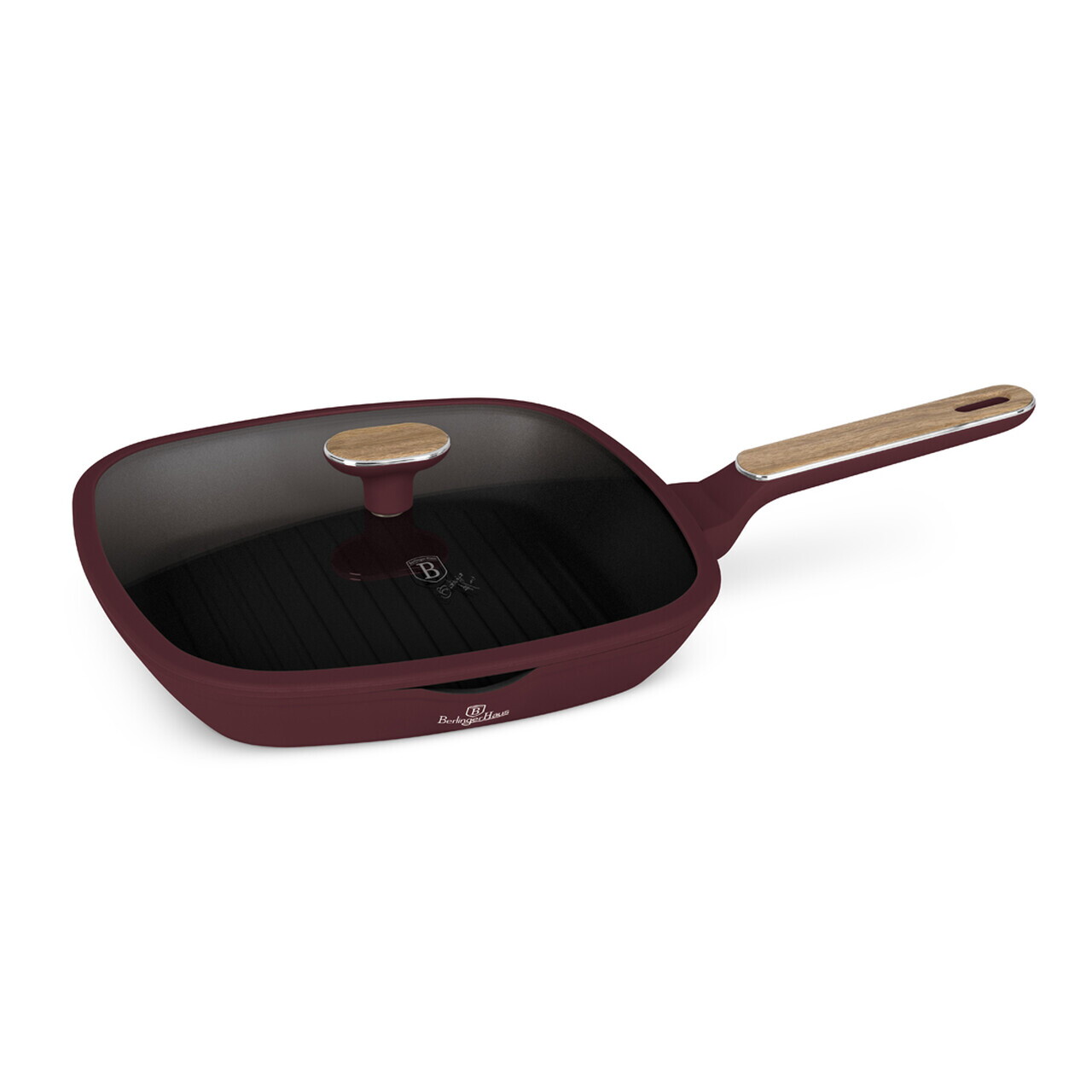 Tigaie grill cu capac Berlinger Haus, Leonardo Nordic, 28 cm, 2.1 L, aluminiu forjat, visiniu mat - imagine 6