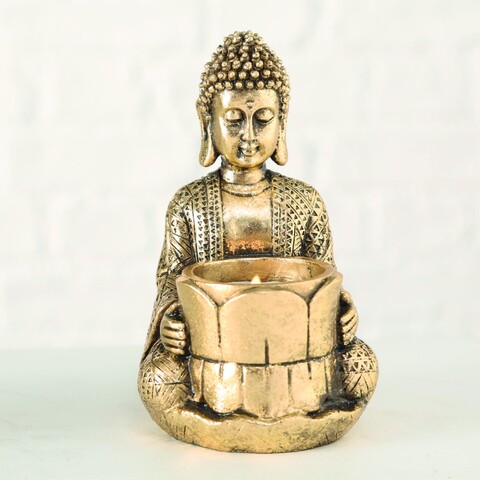 Suport pentru lumanari Jarven Buddha V3, Boltze, 8x14 cm, polirasina, auriu image3