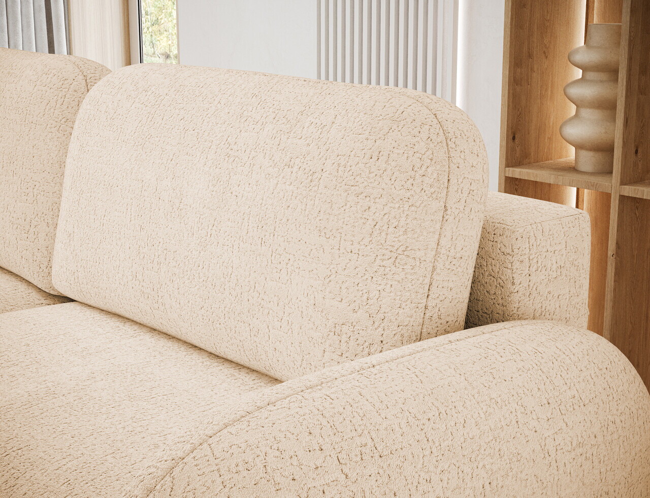 Canapea extensibila 3 locuri ELTAP, Avuela, 250x105x94 cm, lemn/plush din poliester, bej deschis — imaginea 10