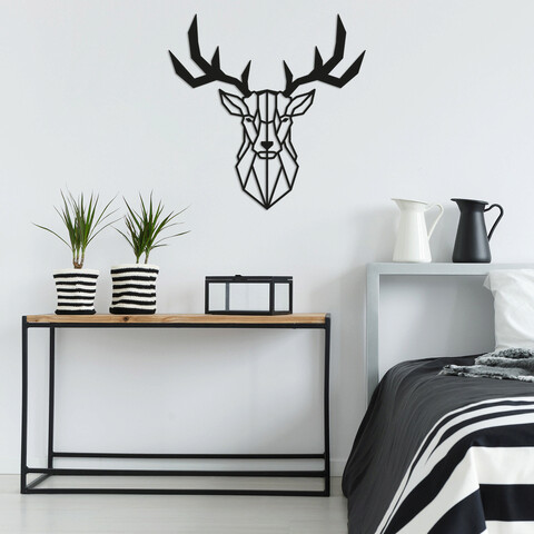 Decoratiune de perete, deer2, metal, dimensiune: 51 x 51 cm, negru