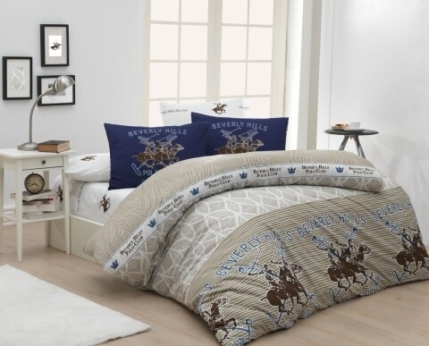 Lenjerie de pat pentru o persoana, Serenity, Beverly Hills Polo Club, 3 piese, 160 x 240 cm, 100% bumbac ranforce, multicolora /100