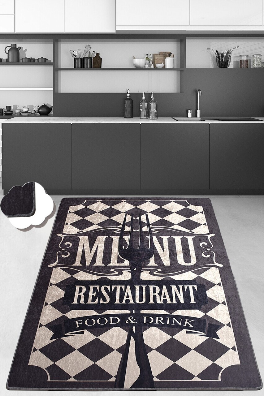 Covor, Food And Drink Djt, 80x200 cm, Negru / Crem