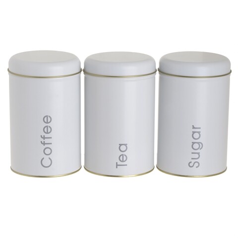 Set 3 recipiente pentru cafea, ceai, zahar White, InArt, 10 x 16 cm, fier