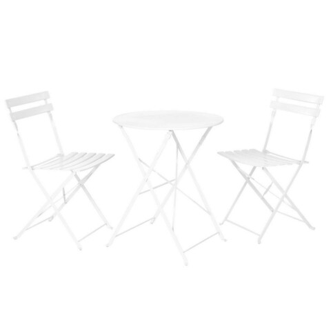 Set mobilier de gradina 3 piese Sira, 60 x 60 x 71 cm, otel, alb alb