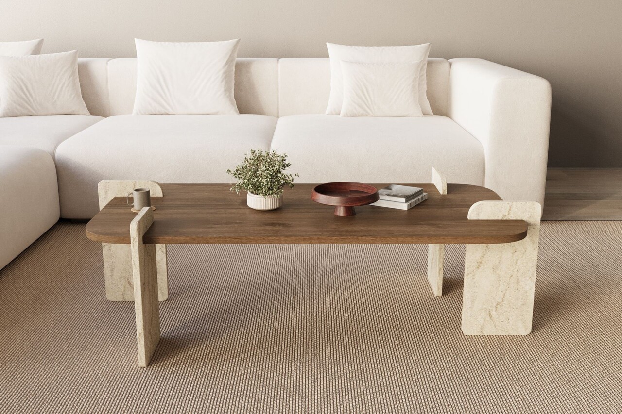 Masuta de cafea, Hanah Home, Leapiri, 120x35x60 cm, PAL, Travertin / Nuc - view 2