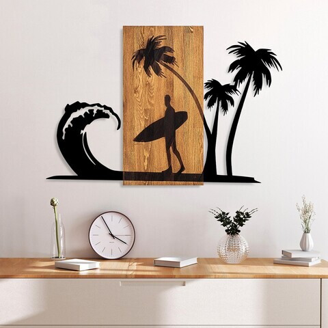 Decoratiune de perete, Surfer Life, Dimensiuni: 57 x 84 cm, Nuc / Negru