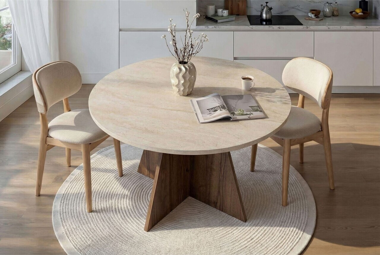 Masa, Hanah Home, Virella, 120x75x120 cm, PAL, Travertin / Nuc Venezia — imaginea 2