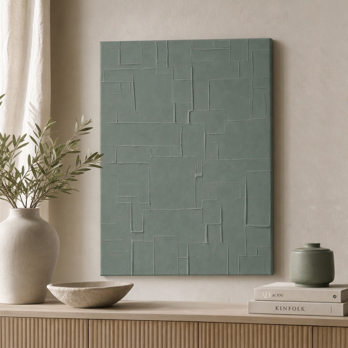 Tablou decorativ, Huhu3209, Cadru: Lemn de pin, Verde salvie
