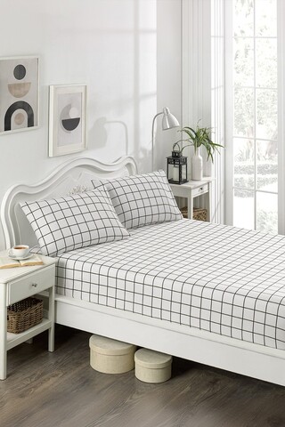 Set de pat dublu (cearceaf cu elastic si perne) 3 piese, Artus - Black, Eponj Home, 65% bumbac/35% poliester
