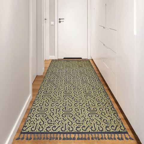 Covor de hol, lasmonte 3007, 80x150 cm, 60% bumbac;40% fibre acrilice, galben / gri