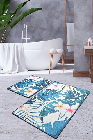 Set covoraș de baie (2 bucăți), chilai, exotic, catifea, multicolor
