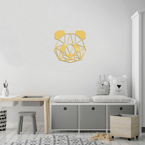 Decoratiune de perete, Panda, Metal, Dimensiune: 50 x 50 cm, Auriu