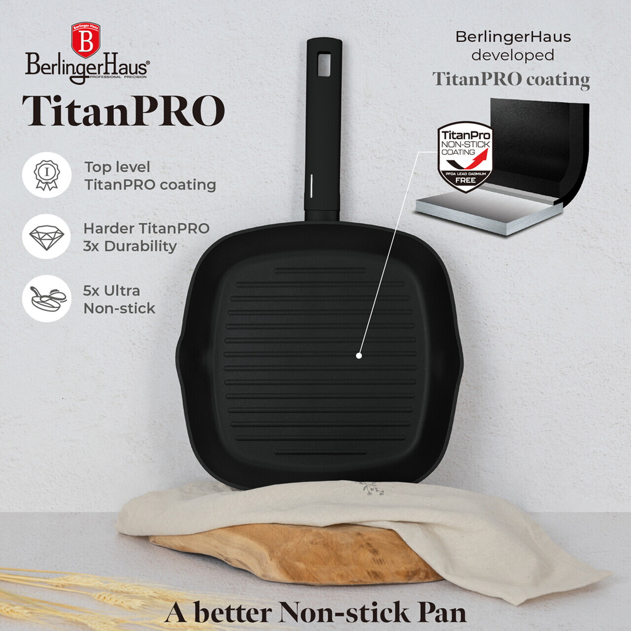 Tigaie grill Berlinger Haus, Matte Black, 28 cm, 2.1 L, aluminiu forjat, negru - imagine 11