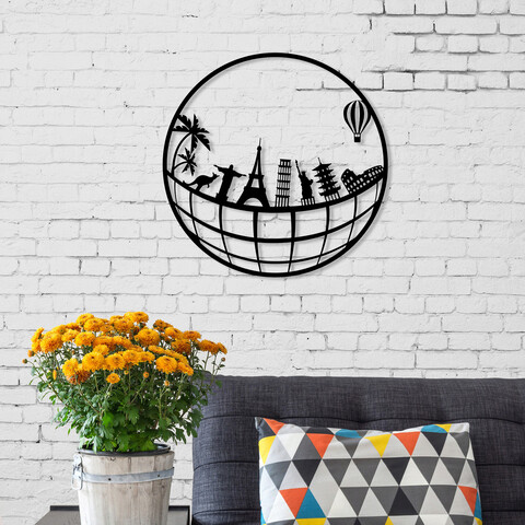 Decoratiune de perete, travel, metal, dimensiune: 45 x 45 cm, negru