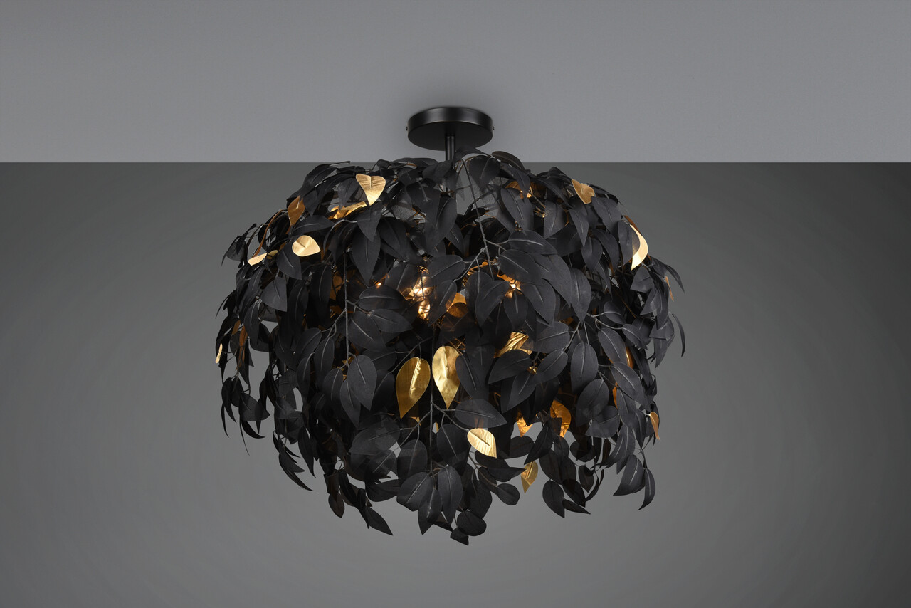 Plafoniera Leavy, RL, 70x73 cm, 28W, 3x E14, metal, negru mat/auriu
