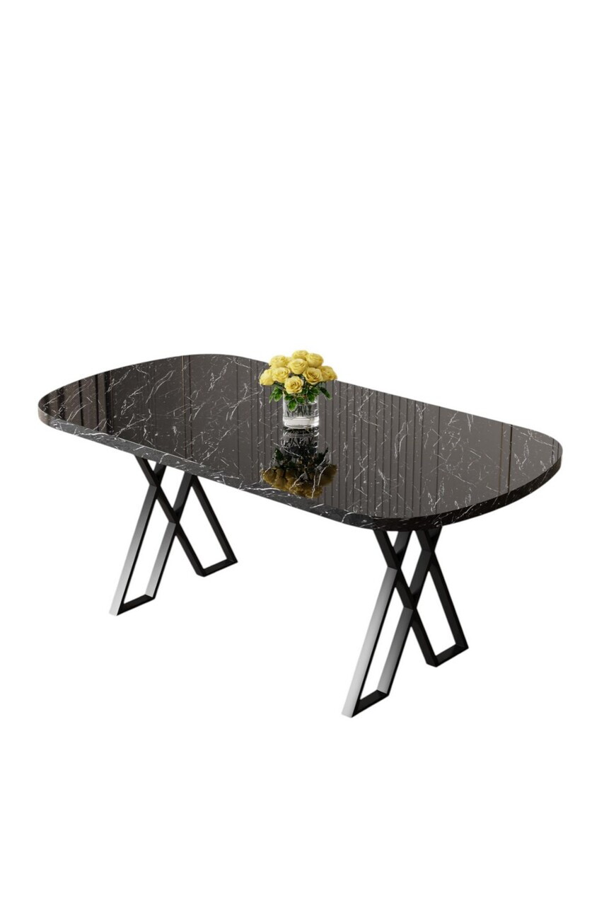 Masa, Hanah Home, Arvon, 168x76x90 cm, Model de marmură neagră / Negru — imaginea 2