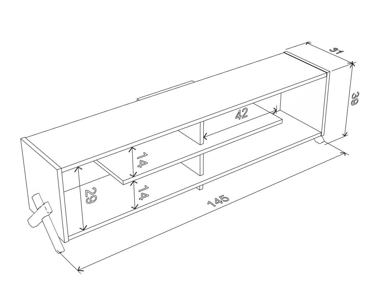 Comoda TV Rafevi Kipp, 145 X 31 X 39 Cm, PAL/lemn, Walnut/galben