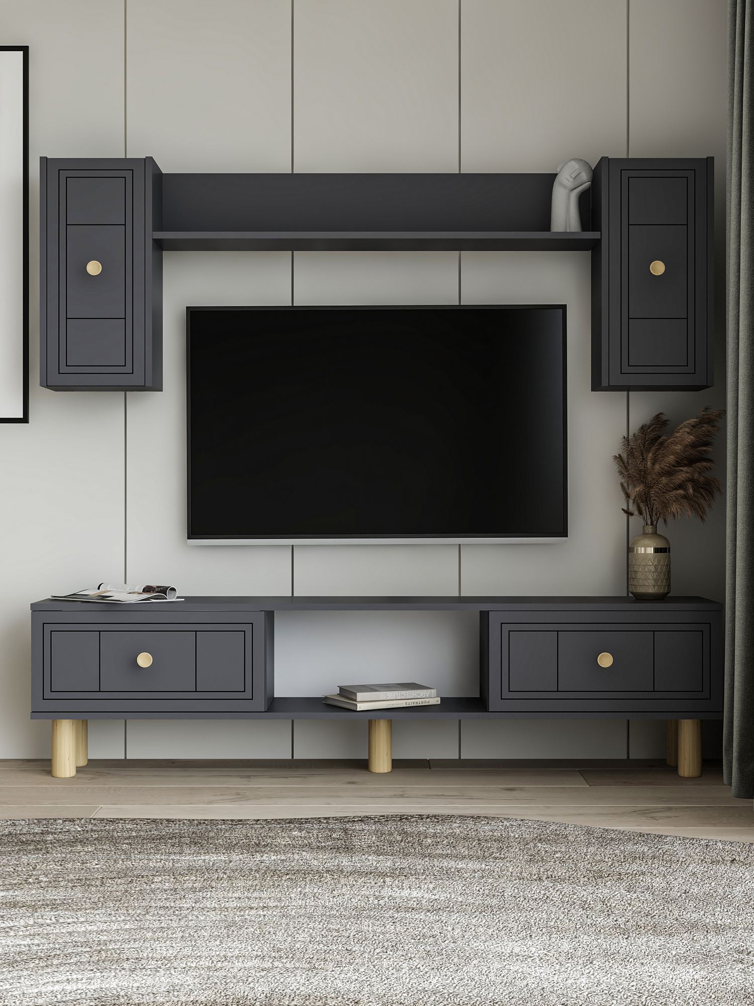 Comoda TV, Hanah Home, Dario Bohem, 150x44.6x29.6 cm, PAL , Antracit