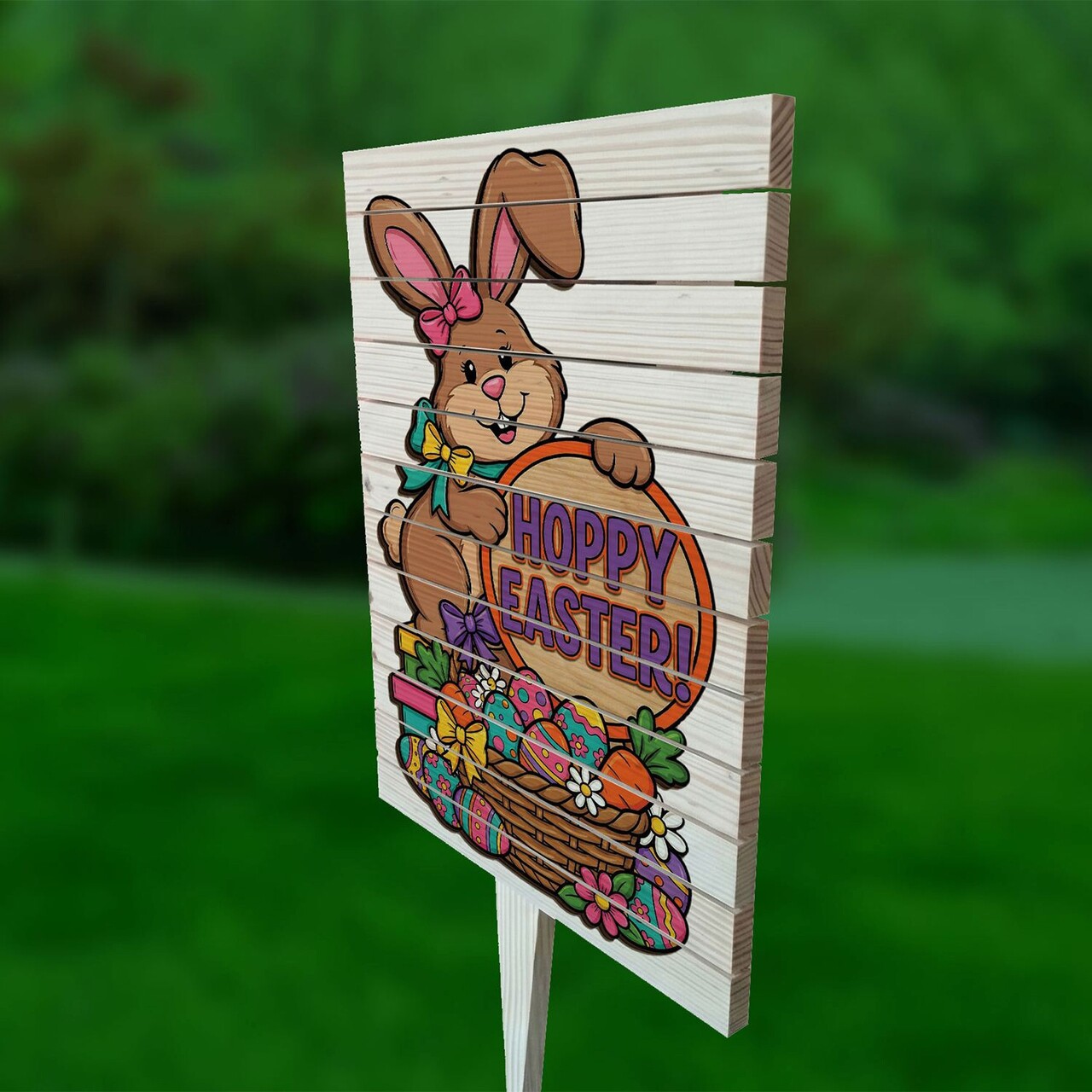 Semn de curte, Easter Bunny with Basket, 38x58 cm, Multicolor - imagine 2