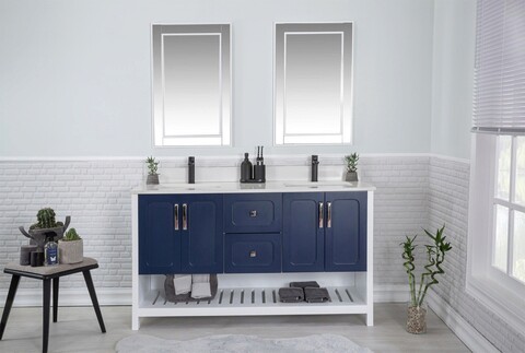 Set mobilier de baie (3 piese), Jussara, Yampa 60, Albastru inchis Jussara