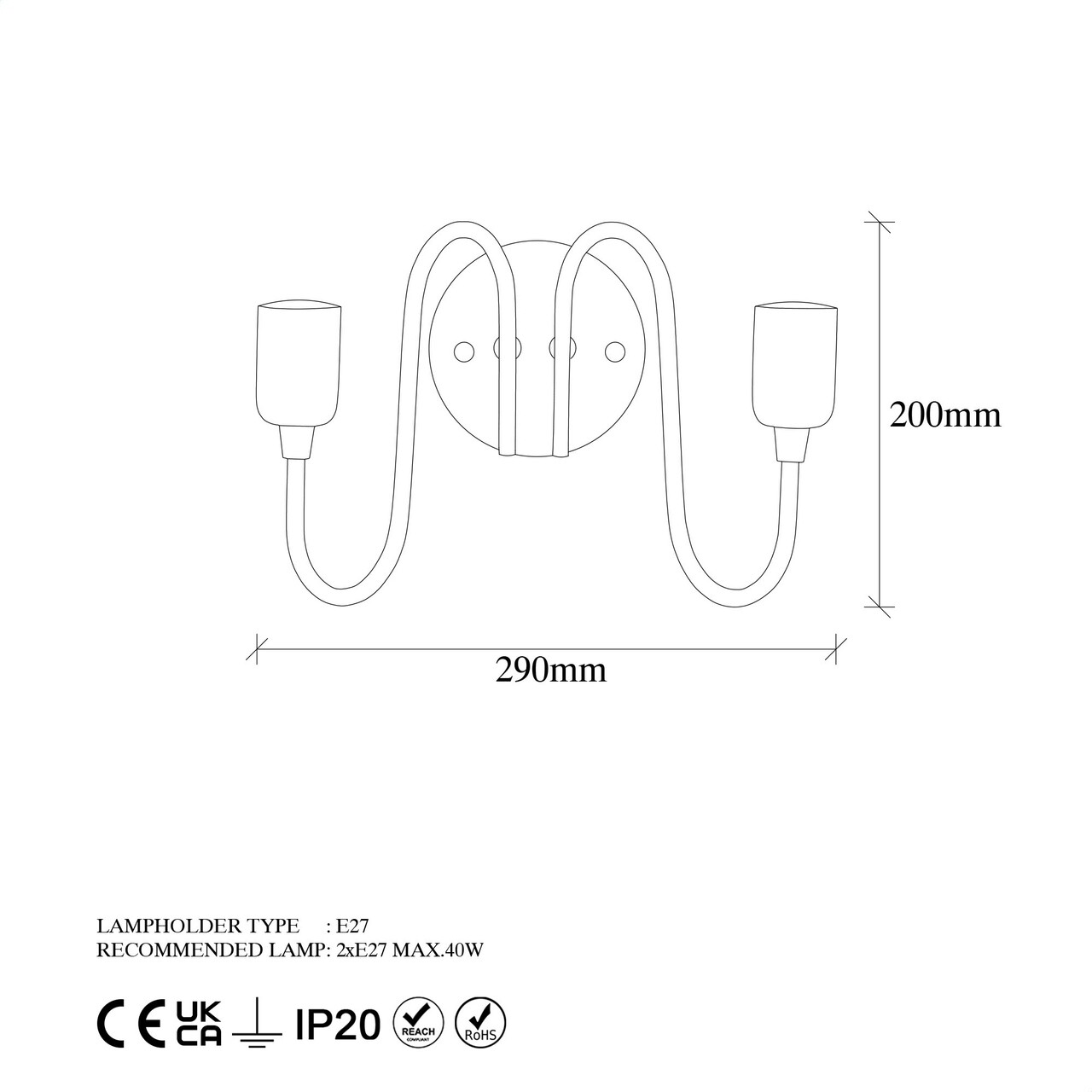 Aplica de perete, Fulgor, 942FLG1305, Metal, Negru/Maro antic